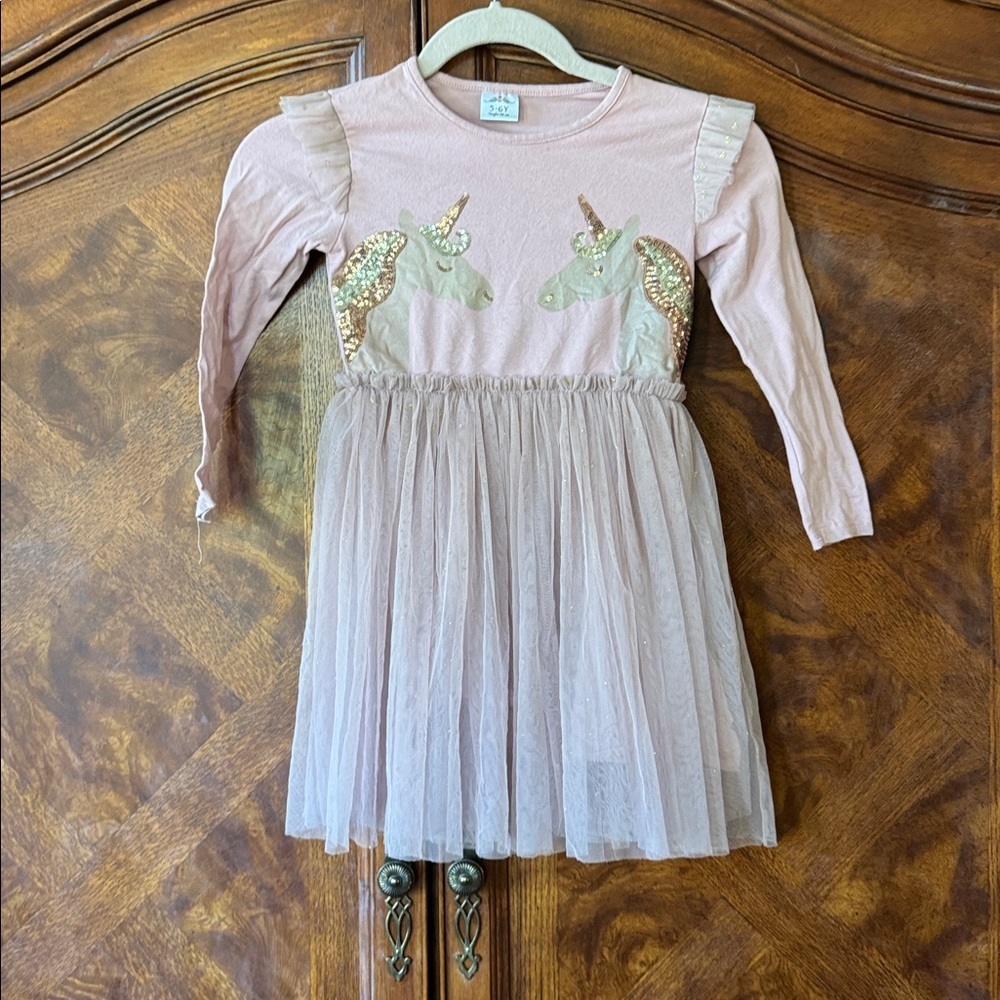 Mauve Pink Unicorn Tulle Dress size 5-6Y